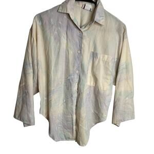 VINTAGE WOMEN'S Pastel 3/4 SLEEVE BUTTON-UP TOP - CINDY COLLINS - S